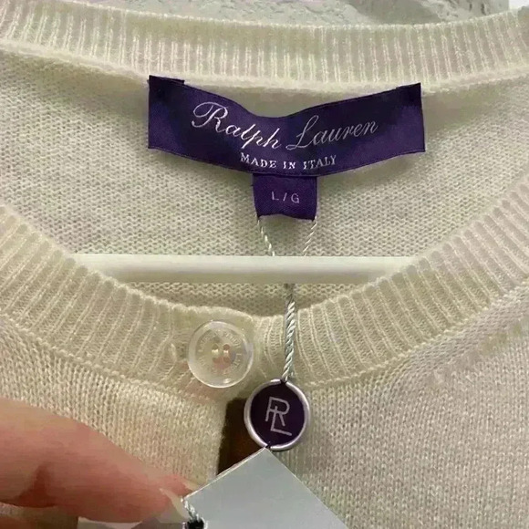 NWT RALPH LAUREN PURPLE LABEL | 100% Cashmere Cardigan Cream | Sz L MSRP$1450 - Picture 3 of 8